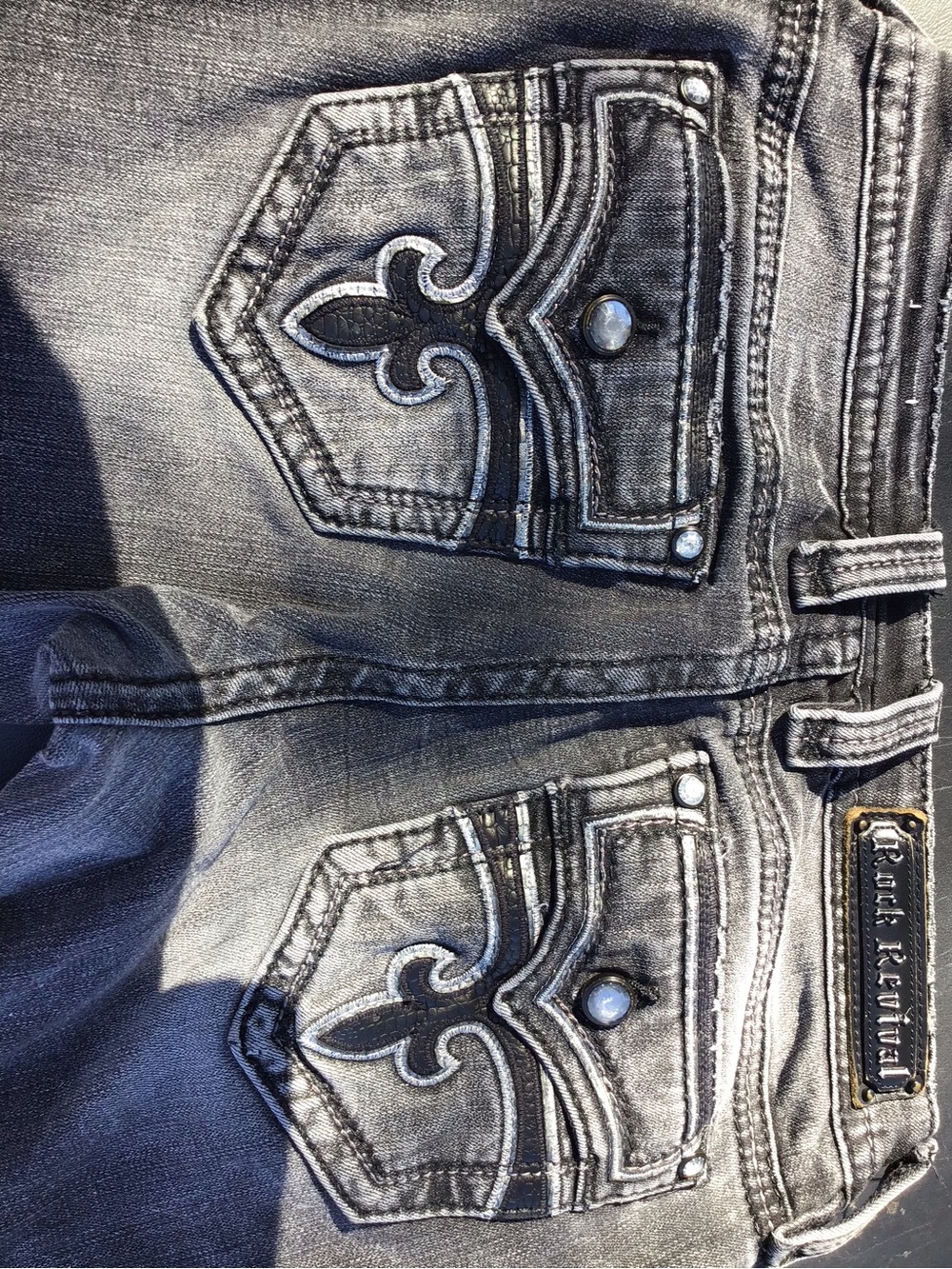 Rock Revival Men's Black-Grey Washed Jeans with Embroidered Back Pockets
